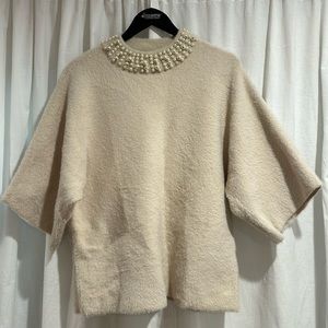Pearl neckline cream sweater